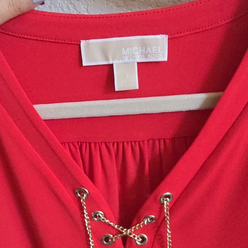 Michael Kors Red Lace-Up Long Sleeve Dress - Picture 2 of 5